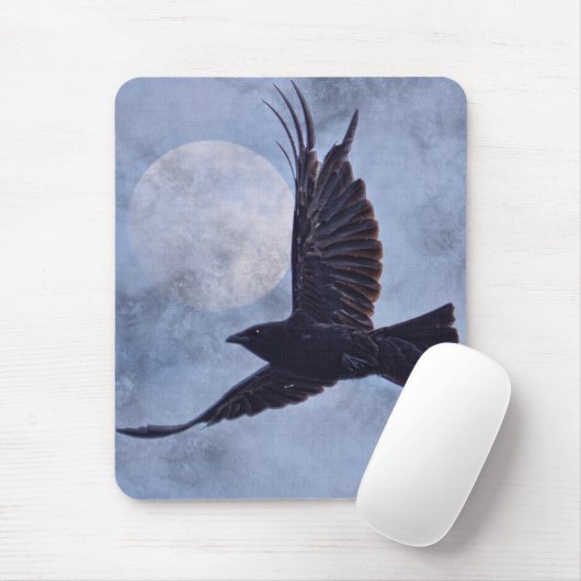 Grunge Raven & Moon Lt Blue Art Design Mousepad (Mit Mouse)
