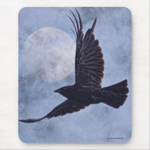 Grunge Raven & Moon Lt Blue Art Design Mousepad