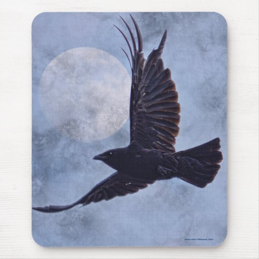 Grunge Raven & Moon Lt Blue Art Design Mousepad (Vorne)