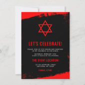 Grunge Red Black Bar Mitzvah Empfang Einladung (Vorderseite)