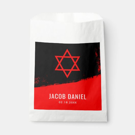 Grunge Red Black Bar Mitzvah Personalisiert Geschenktütchen (Vorderseite)