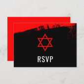Grunge Red Black Bar Mitzvah UAWG RSVP Karte (Vorne/Hinten)
