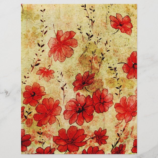 Grunge Red Floral Tapete Muster Scrapbook Papa (Vorderseite)