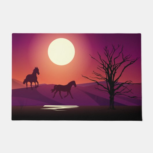Grunge Red Rug Two Horses Doormat Fußmatte (Vorderseite)