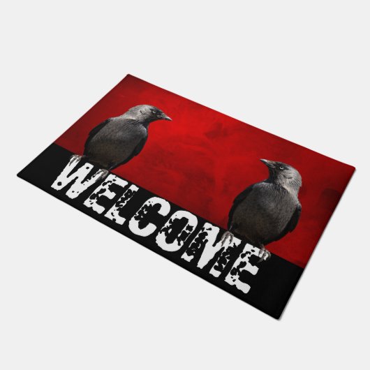 Grunge Red Rug Two Ravens Doormat Fußmatte (Schrägansicht)