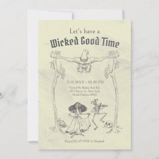 Grunge Retro Black Halloween-Party Einladung (Vorderseite)