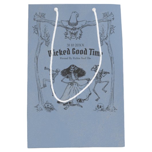 Grunge Retro Black Halloween-Party Mittlere Geschenktüte (Vorderseite)