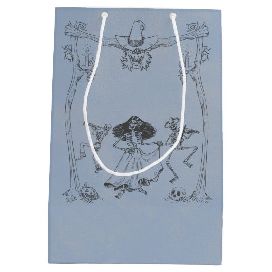 Grunge Retro Black Halloween-Party Mittlere Geschenktüte (Rückseite)