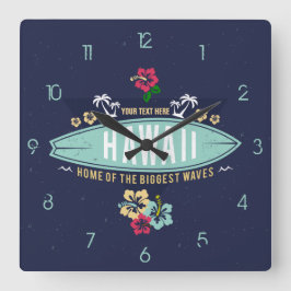 Grunge Retro Vintage Aloha Hawaii Surfer Quadratische Wanduhr