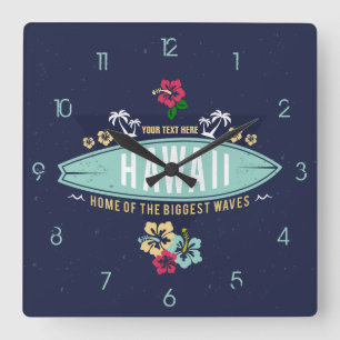 Grunge Retro Vintage Aloha Hawaii Surfer Quadratische Wanduhr