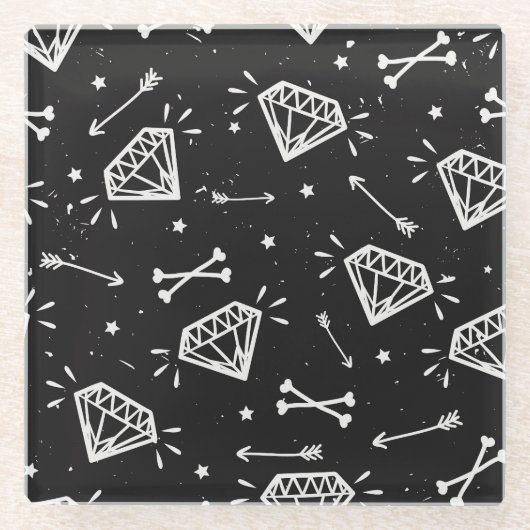 Grunge Rock: Diamanten, Knochen Muster. Glasuntersetzer (Vorderseite)