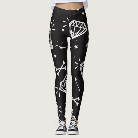 Grunge Rock: Diamanten, Knochen Muster. Leggings (Vorderseite)