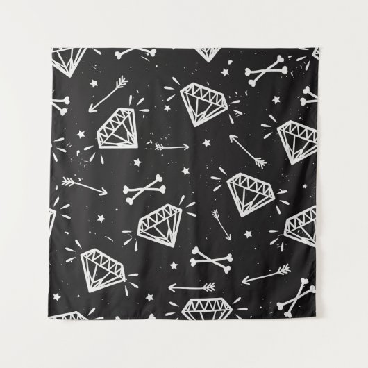 Grunge Rock: Diamanten, Knochen Muster. Wandteppich (Vorderseite)