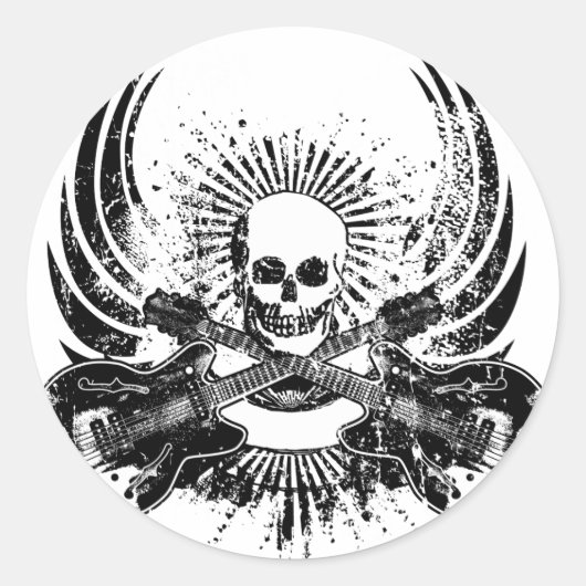 Grunge Rock Skull mit Gitarren Runder Aufkleber (Vorderseite)