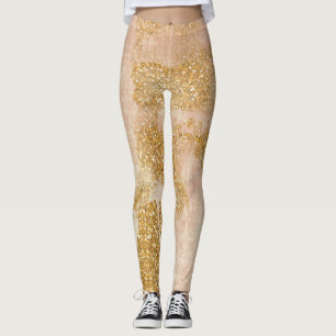 *~* Grunge-Rosa-GoldGlitzer beunruhigtes Goldenes Leggings