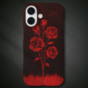 Grunge Rose Schwarz-Monogramm-Individuelle Name iPhone 16 Hülle