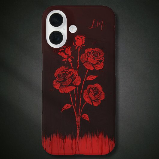 Grunge Rose Schwarz-Monogramm-Individuelle Name Case-Mate iPhone Hülle