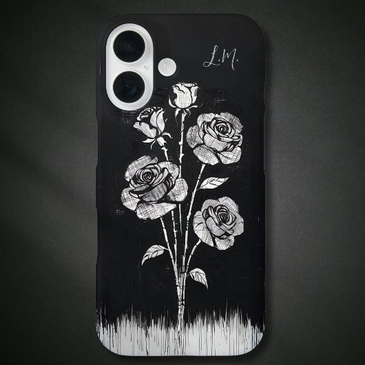 Grunge Rose Schwarz-weiß Monogramm Individuelle Na Case-Mate iPhone Hülle
