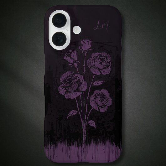Grunge Rose Schwarzer Lila Monogramm-Individuelle  Case-Mate iPhone Hülle