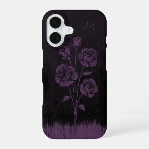 Grunge-Rosen Schwarz Violett Monogramm Benutzernam iPhone 16 Hülle