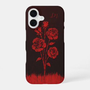 Grunge-Rosen Schwarzes Rotes Monogramm Benutzerdef iPhone 16 Hülle