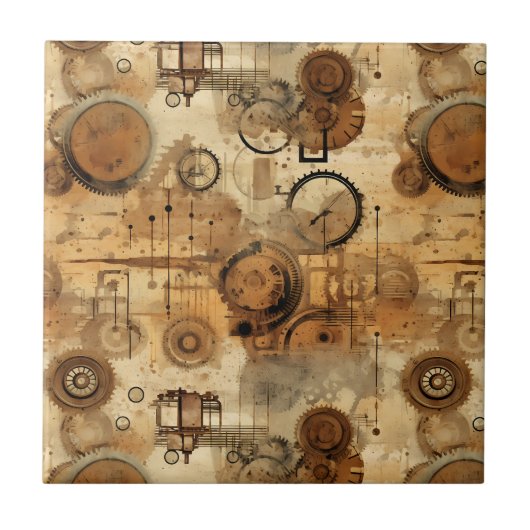 Grunge Rustic Steampunk-Uhr Fliese (Vorderseite)