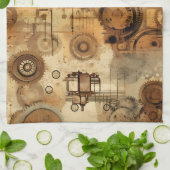 Grunge Rustic Steampunk-Uhr Geschirrtuch (Gefaltet)
