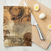 Grunge Rustic Steampunk-Uhr Geschirrtuch (Viertel Falte)