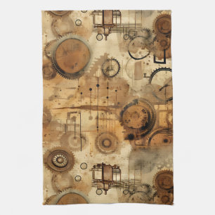 Grunge Rustic Steampunk-Uhr Geschirrtuch