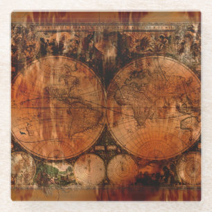 Grunge Rustic Vintage Alte Welt Karte Glasuntersetzer