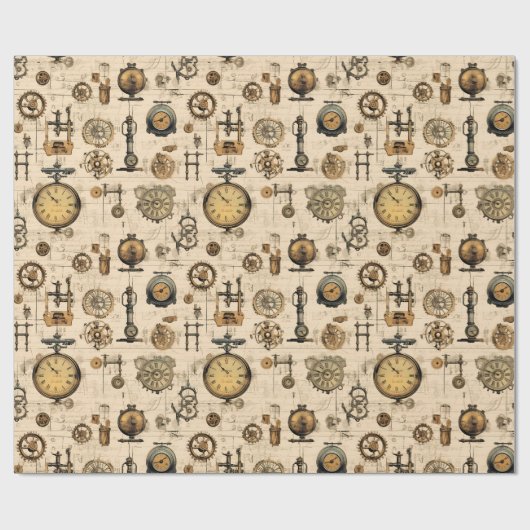 Grunge Rustikale Steampunkuhr (13) Geschenkpapier (Flach)