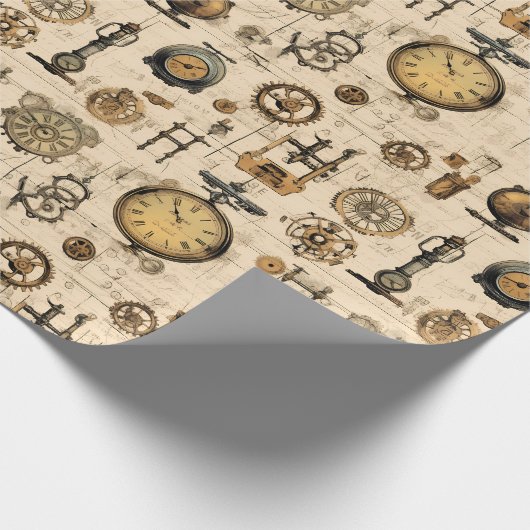 Grunge Rustikale Steampunkuhr (13) Geschenkpapier (Ecke)
