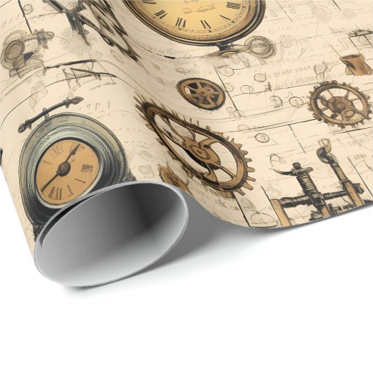 Grunge Rustikale Steampunkuhr (13) Geschenkpapier (Rolleneckpunkt)