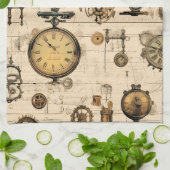 Grunge Rustikale Steampunkuhr (13) Geschirrtuch (Gefaltet)