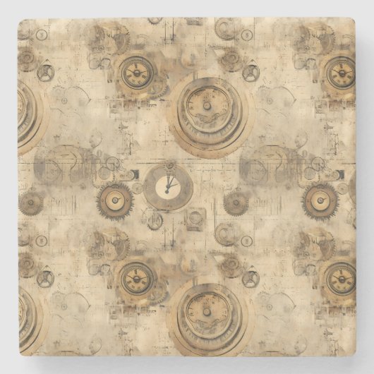 Grunge Rustikale Steampunkuhr (2) Steinuntersetzer (Vorderseite)