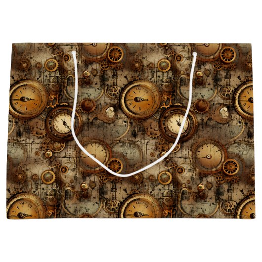 Grunge Rustikale Steampunkuhr (3) Große Geschenktüte (Vorderseite)