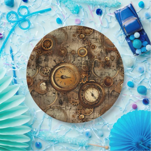 Grunge Rustikale Steampunkuhr (3) Pappteller (Party)