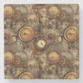 Grunge Rustikale Steampunkuhr (3) Steinuntersetzer (Vorderseite)