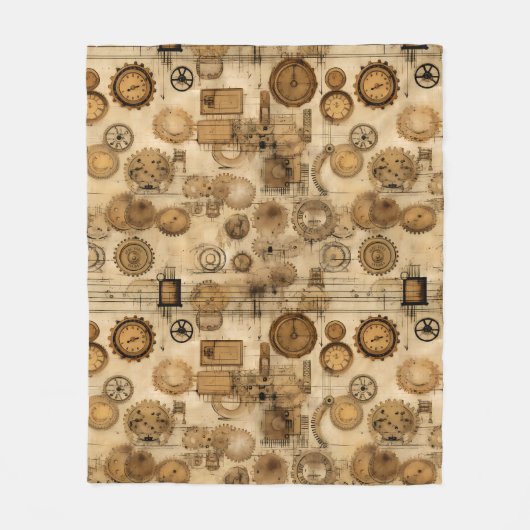 Grunge Rustikale Steampunkuhr (4) Fleecedecke (Vorderseite)