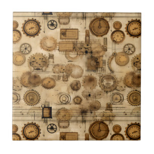Grunge Rustikale Steampunkuhr (4) Fliese