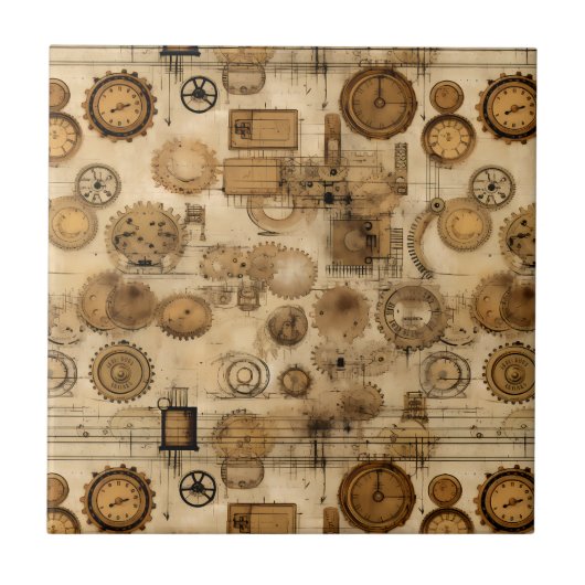 Grunge Rustikale Steampunkuhr (4) Fliese (Vorderseite)