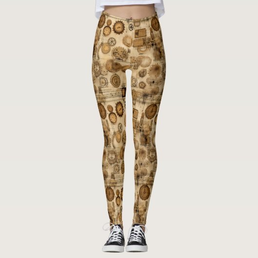 Grunge Rustikale Steampunkuhr (4) Leggings (Vorderseite)