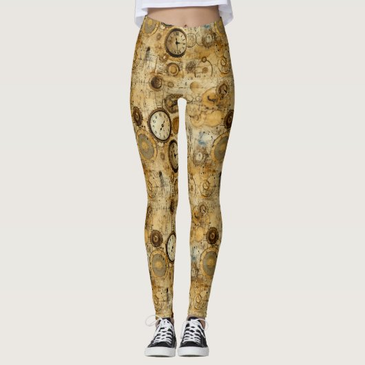 Grunge Rustikale Steampunkuhr (5) Leggings (Vorderseite)