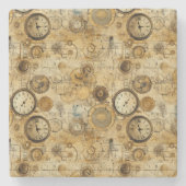 Grunge Rustikale Steampunkuhr (5) Steinuntersetzer (Vorderseite)