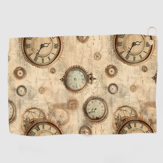 Grunge Rustikale Steampunkuhr (6) Golfhandtuch (Horizontal)