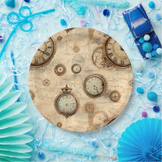 Grunge Rustikale Steampunkuhr (6) Pappteller (Party)
