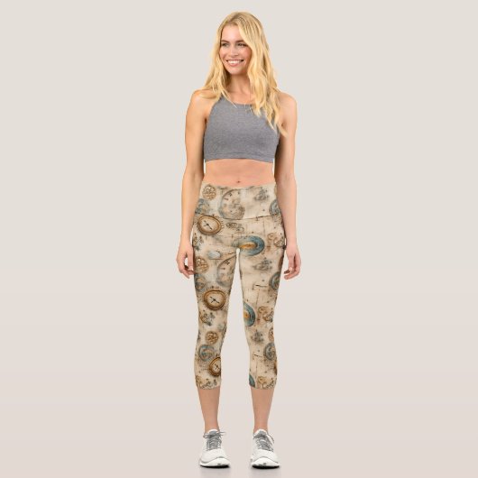 Grunge Rustikale Steampunkuhr (7) Capri Leggings (Vorderseite)