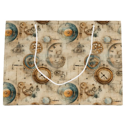 Grunge Rustikale Steampunkuhr (7) Große Geschenktüte (Vorderseite)