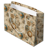 Grunge Rustikale Steampunkuhr (7) Große Geschenktüte (Rückseite Schrägansicht)