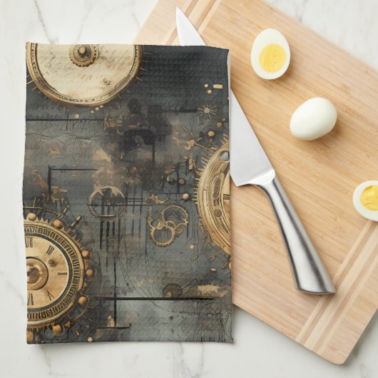 Grunge Rustikale Steampunkuhr (8) Geschirrtuch (Viertel Falte)